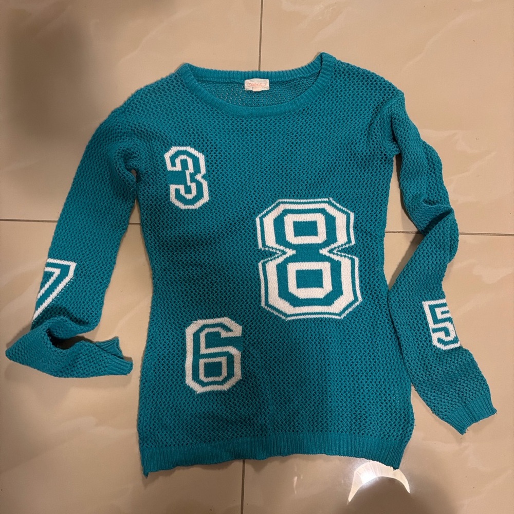 Spoiled Angel Mesh Knit Number Sweater Size Large